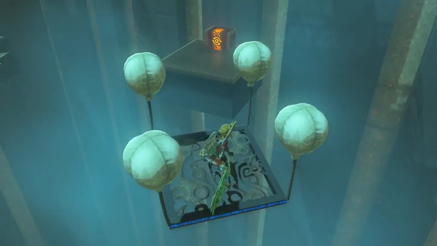 Link on a balloon platform floating between blocks covered in spikes