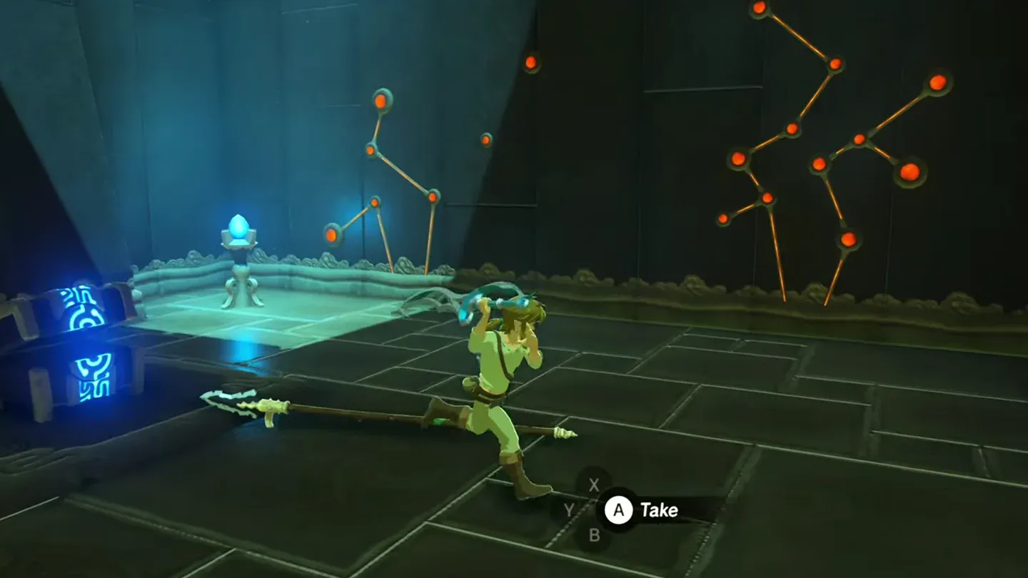 Link taking the Silver Longsword from the opened chest