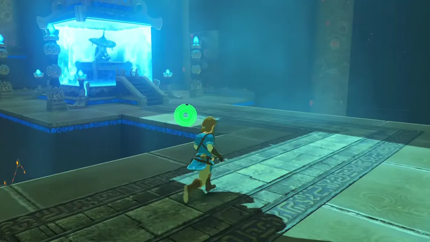 Link heading to the Monk's Pedestal behind the scale