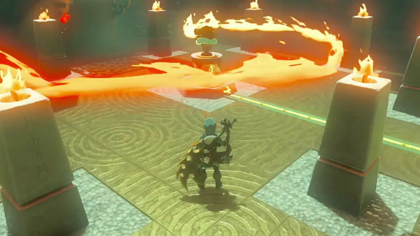 The spinning flame lighting the pillars around the room