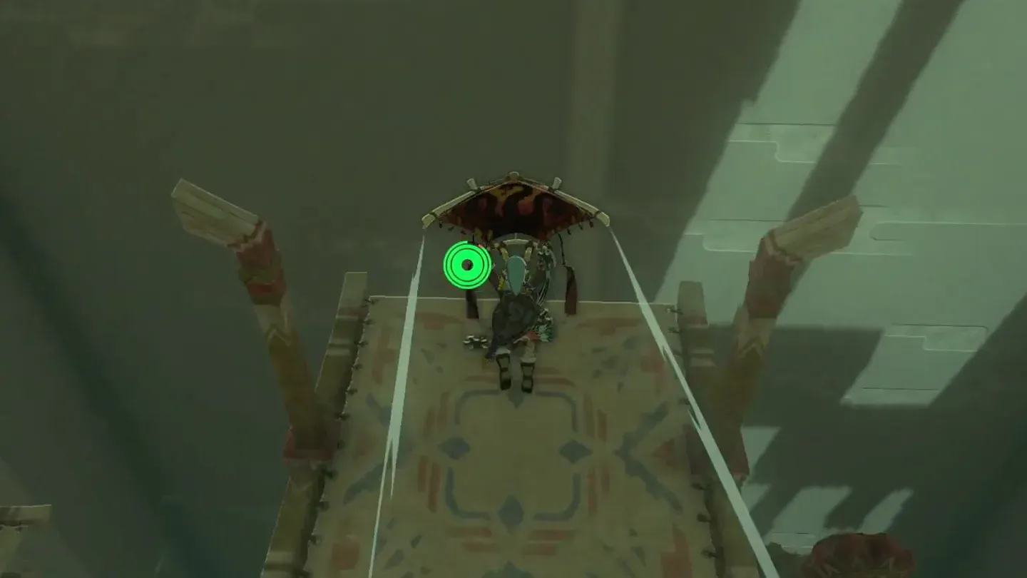 Link landing on the flying boat under the altar room