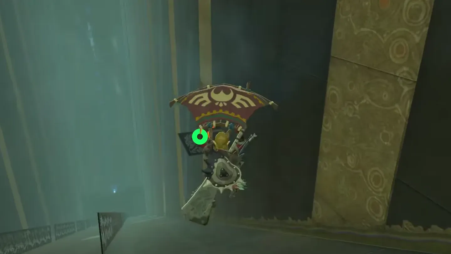 Link paragliding toward the wall