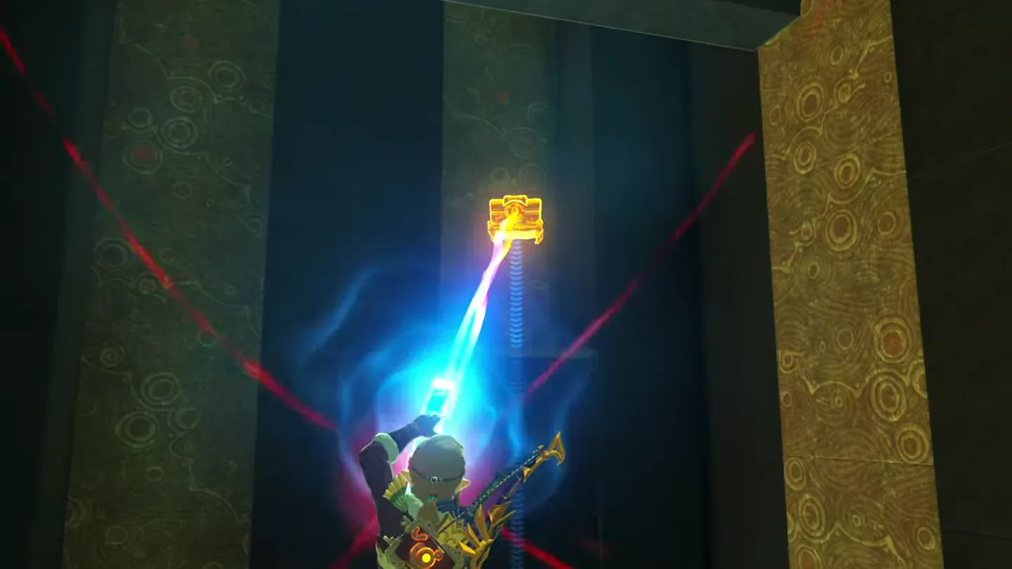 Magnesis pulling a metal chest out of a nook above the lava