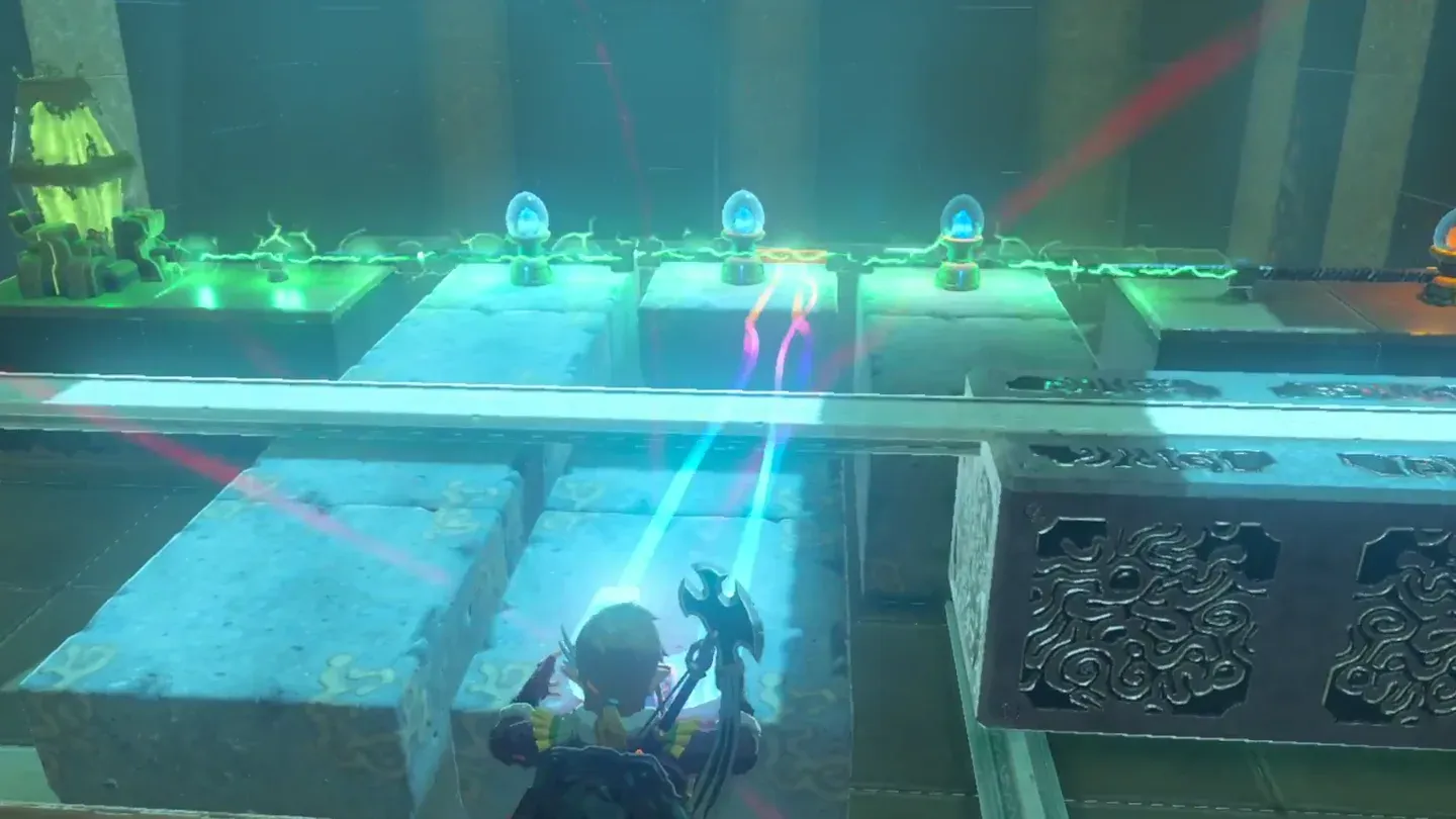 The blocks lined up and the wire glowing green