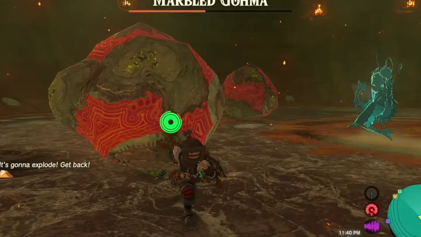 Link beside a ring of exploding rock balls