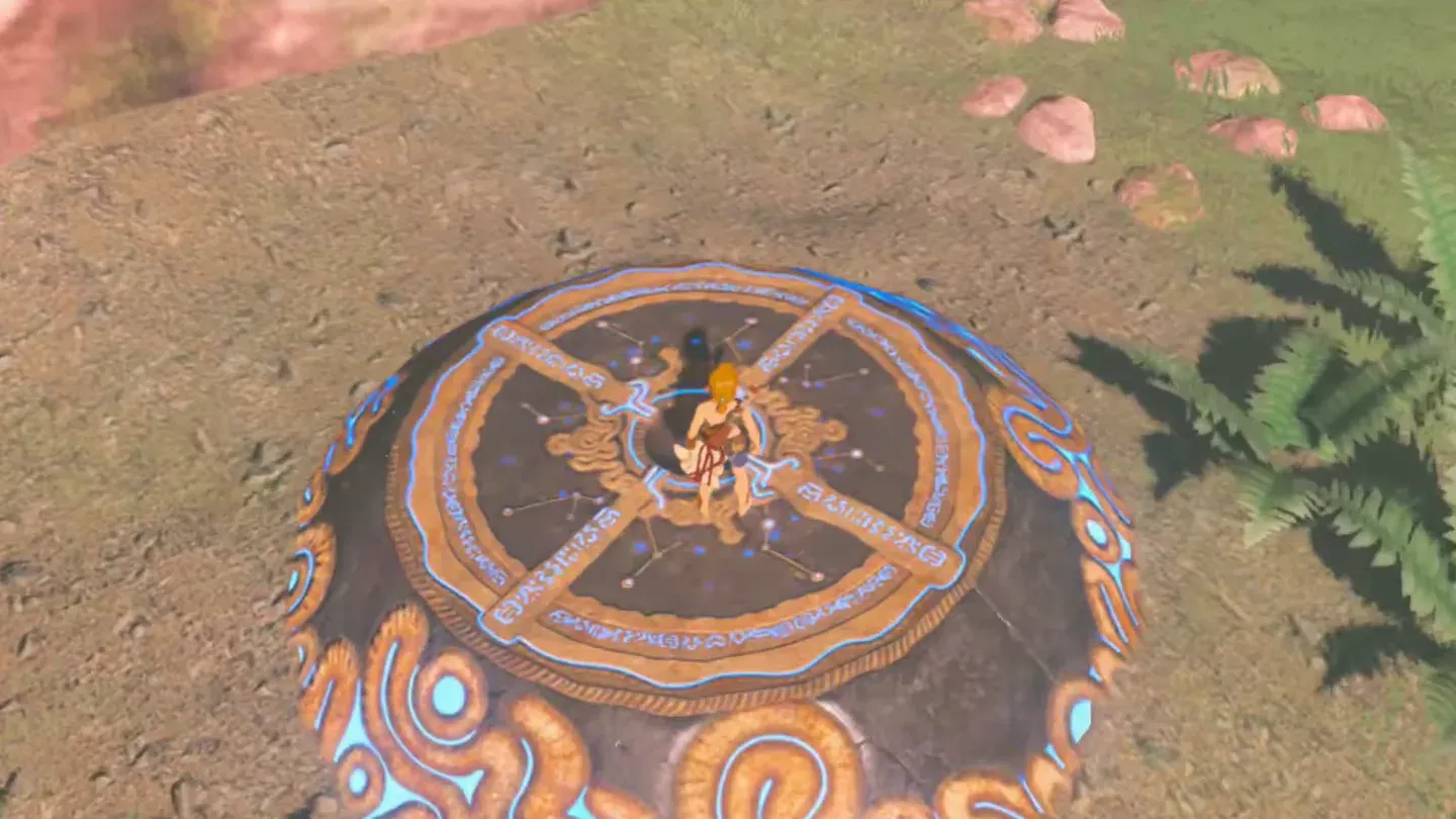 Link on the uncovered altar as the orb glows blue