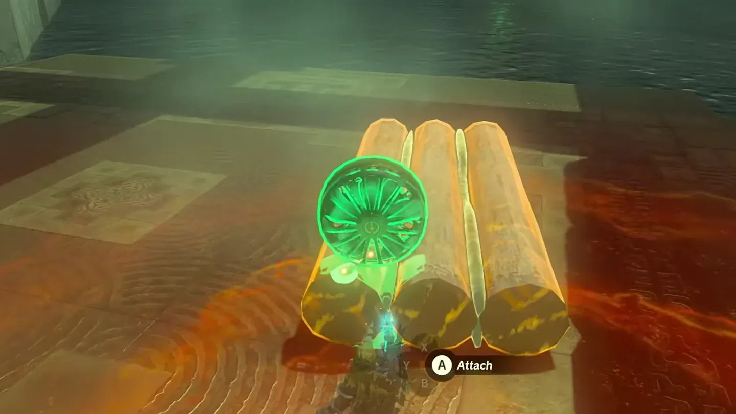 Ultrahand attaching a fan to the back of the log raft