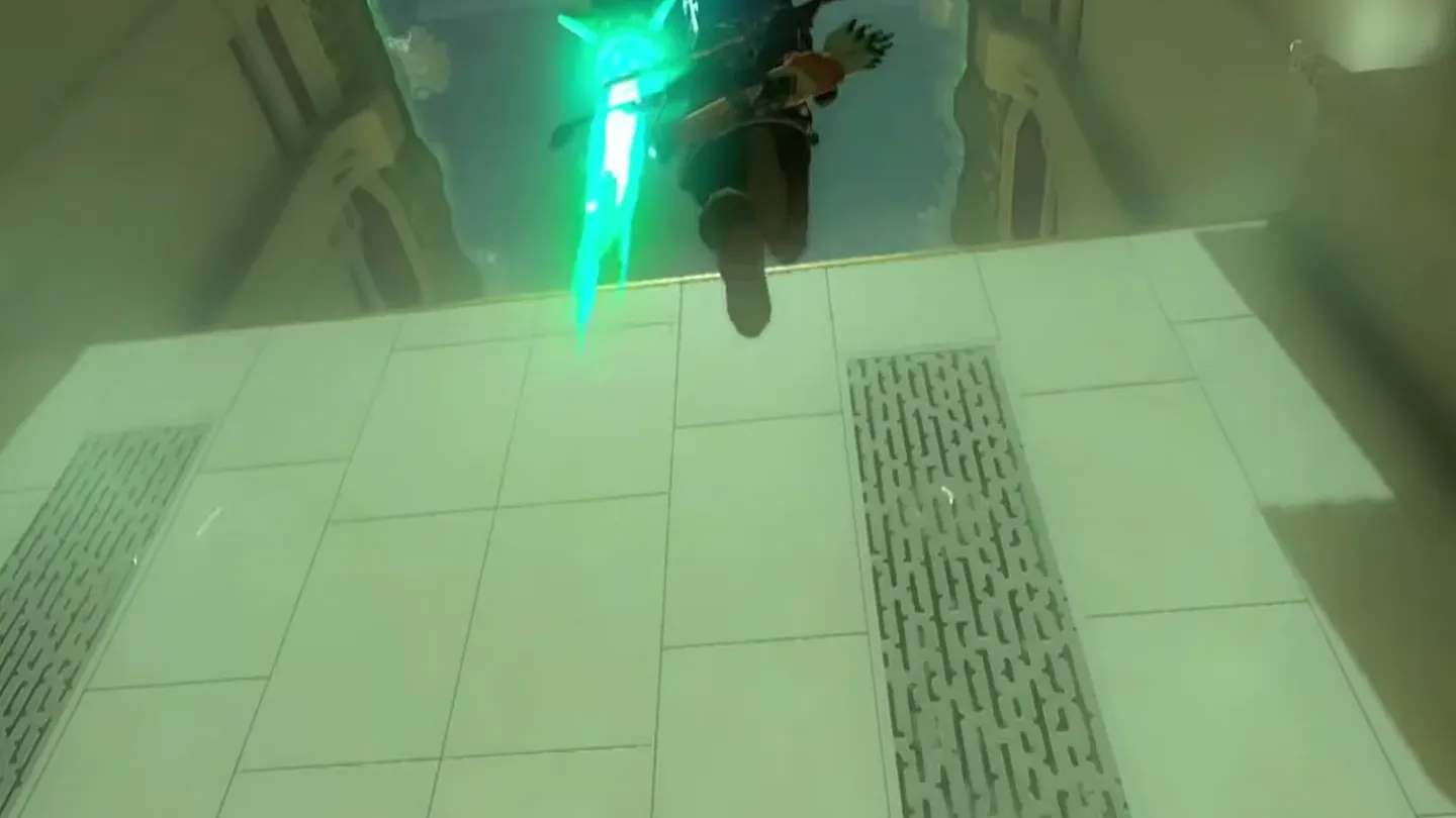 Link shooting upward on the Rocket Shield