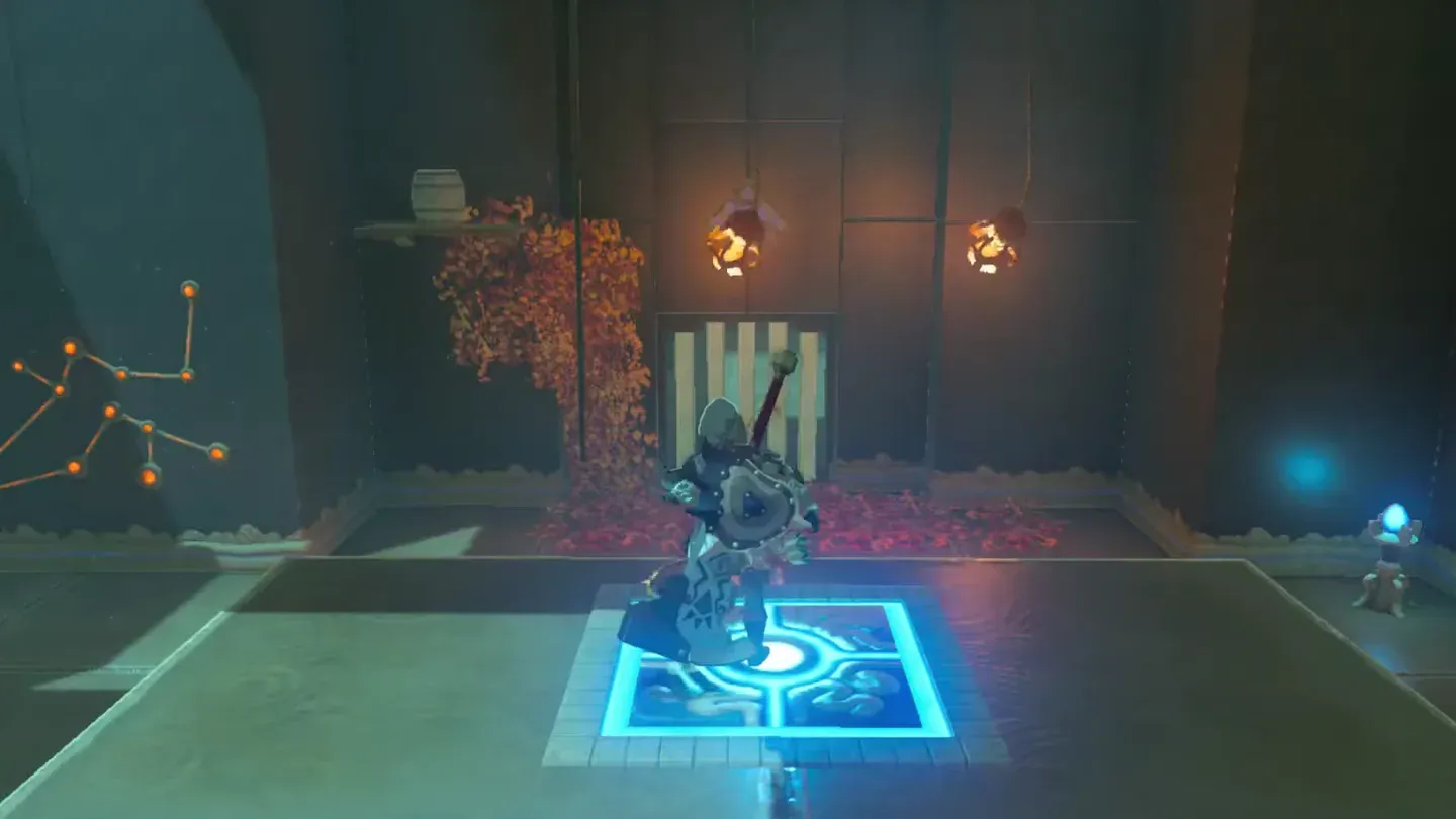 Link on the raised floor switch with two lamps lowered above the vines