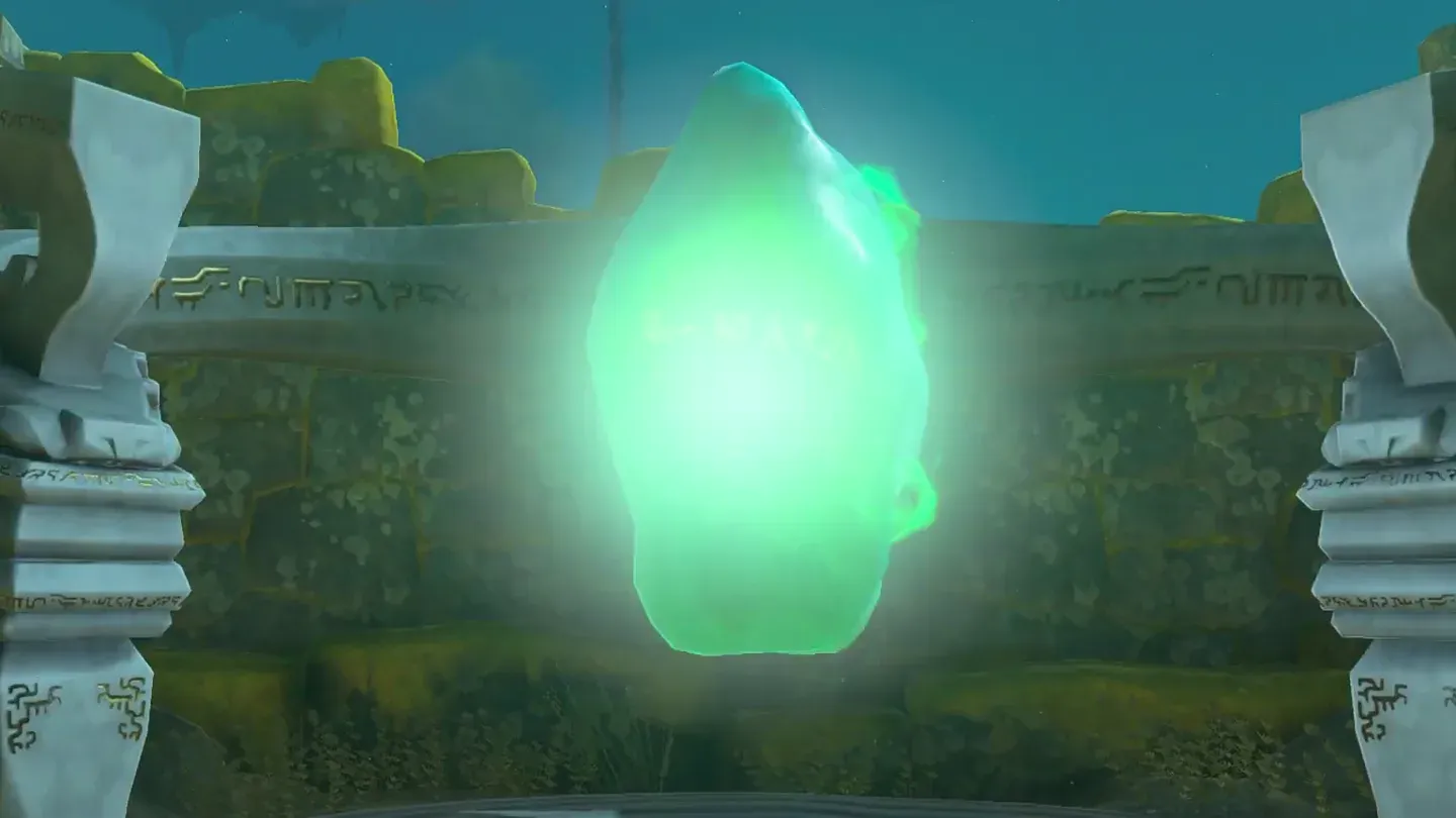 The green crystal set at the shrine entrance
