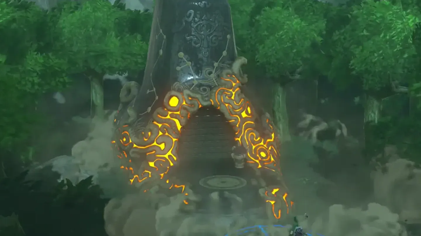 The shrine rising out of the ground in the forest