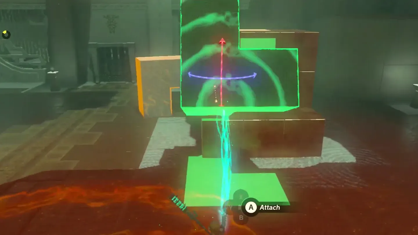 Ultrahand holding the T-block with the rotation ring next to the block