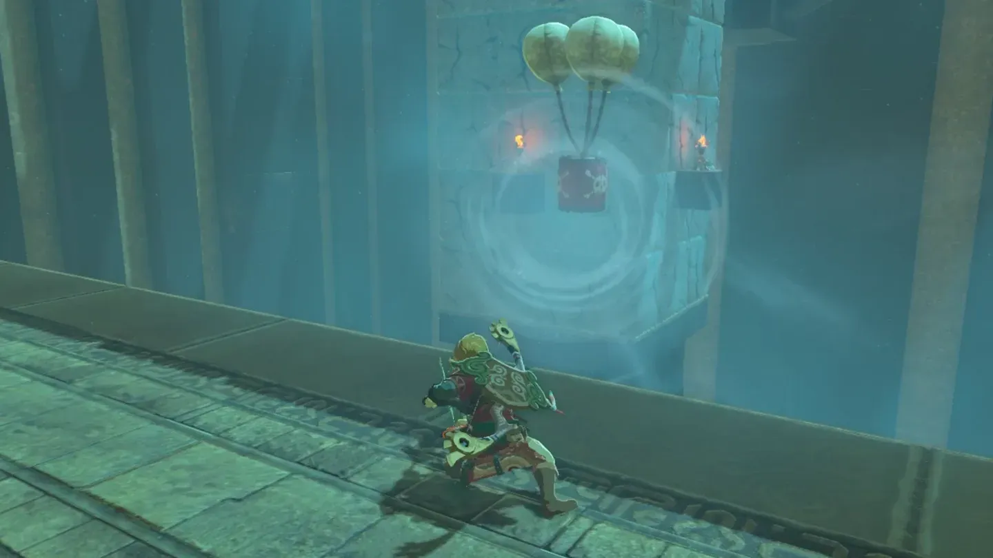 A gust of wind pushing the balloon Bomb Barrel through the air