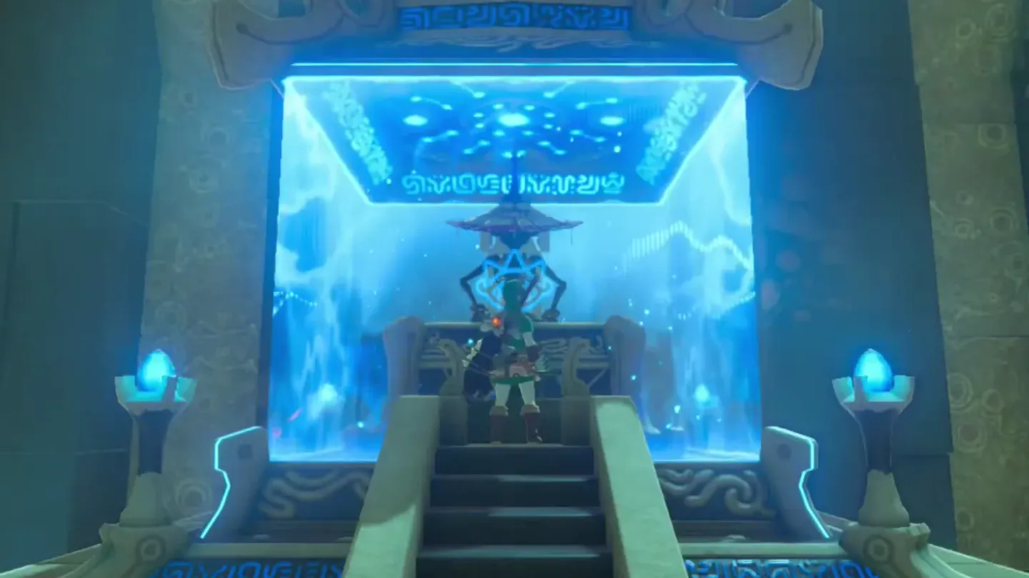 Link before the monk on the pedestal