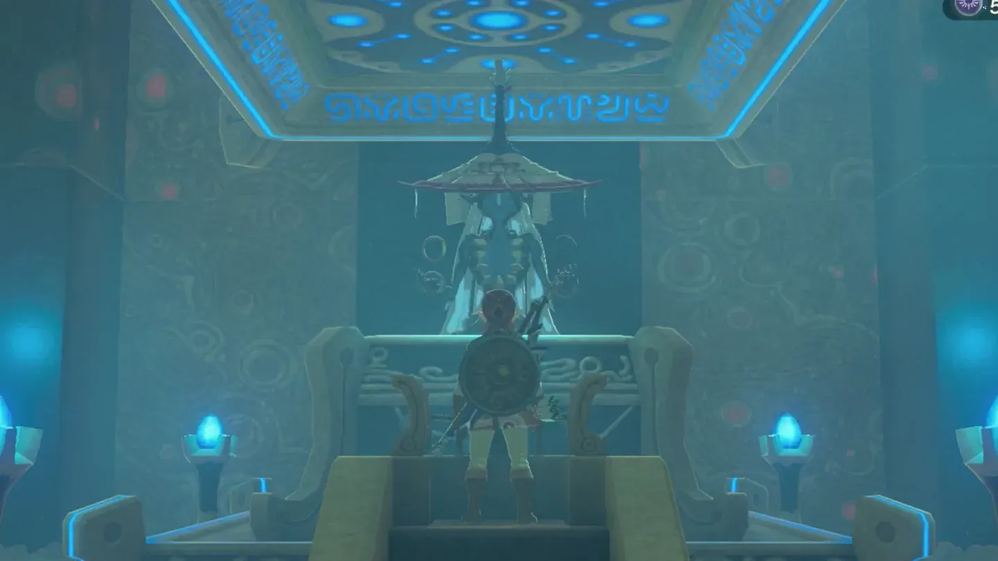 Link standing before the monk Kaya Wan