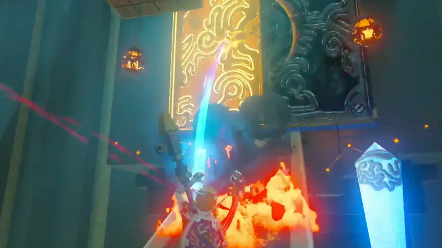 Link pulling the metal door open with Magnesis