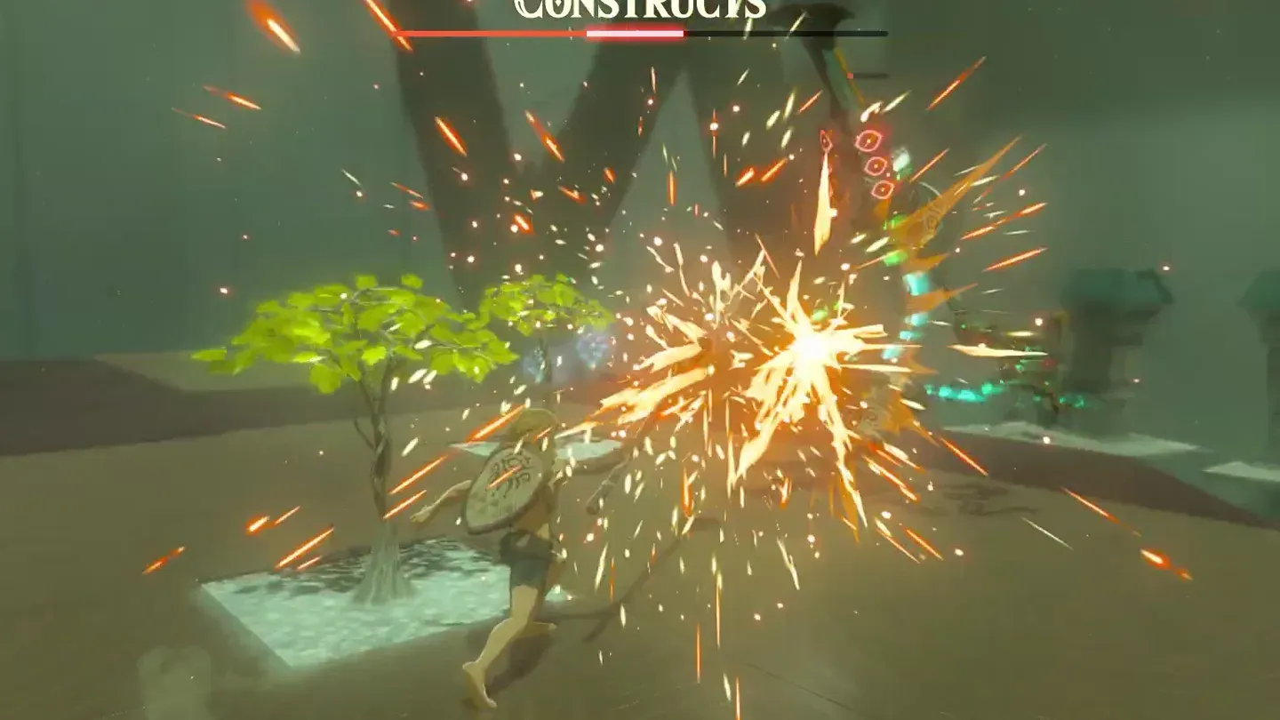 Link finishing the Construct in a burst of sparks