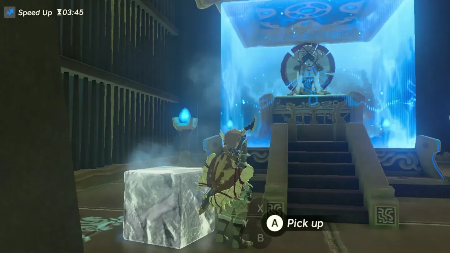 Link carrying the ice to the altar before the Monk