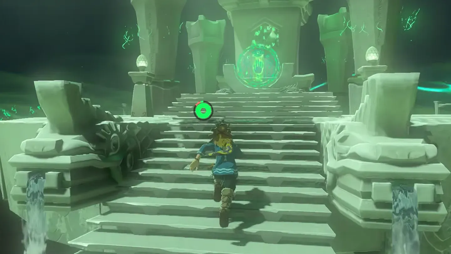 Link climbing the steps to the altar