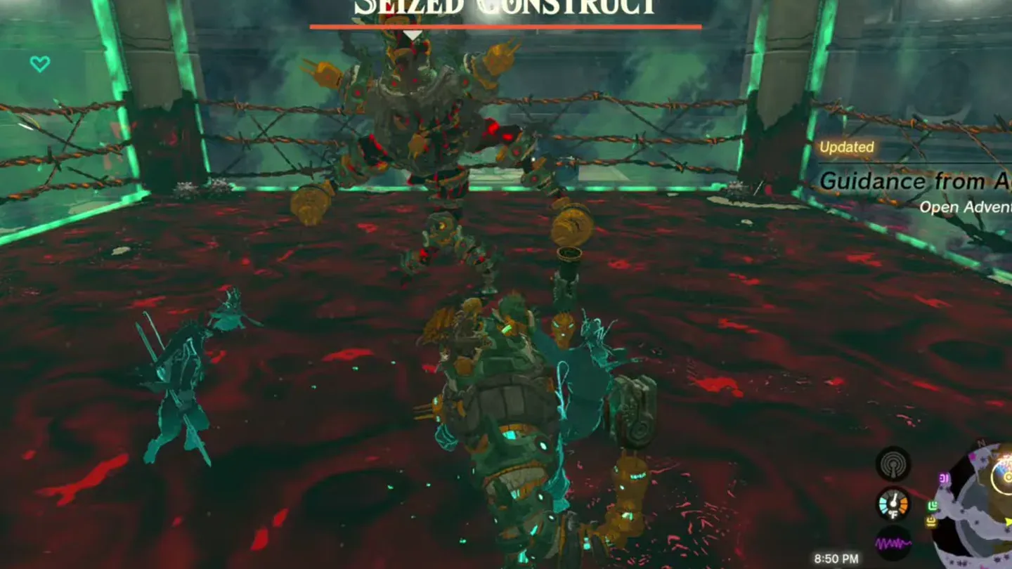 Link riding Mineru's Construct, facing the boss