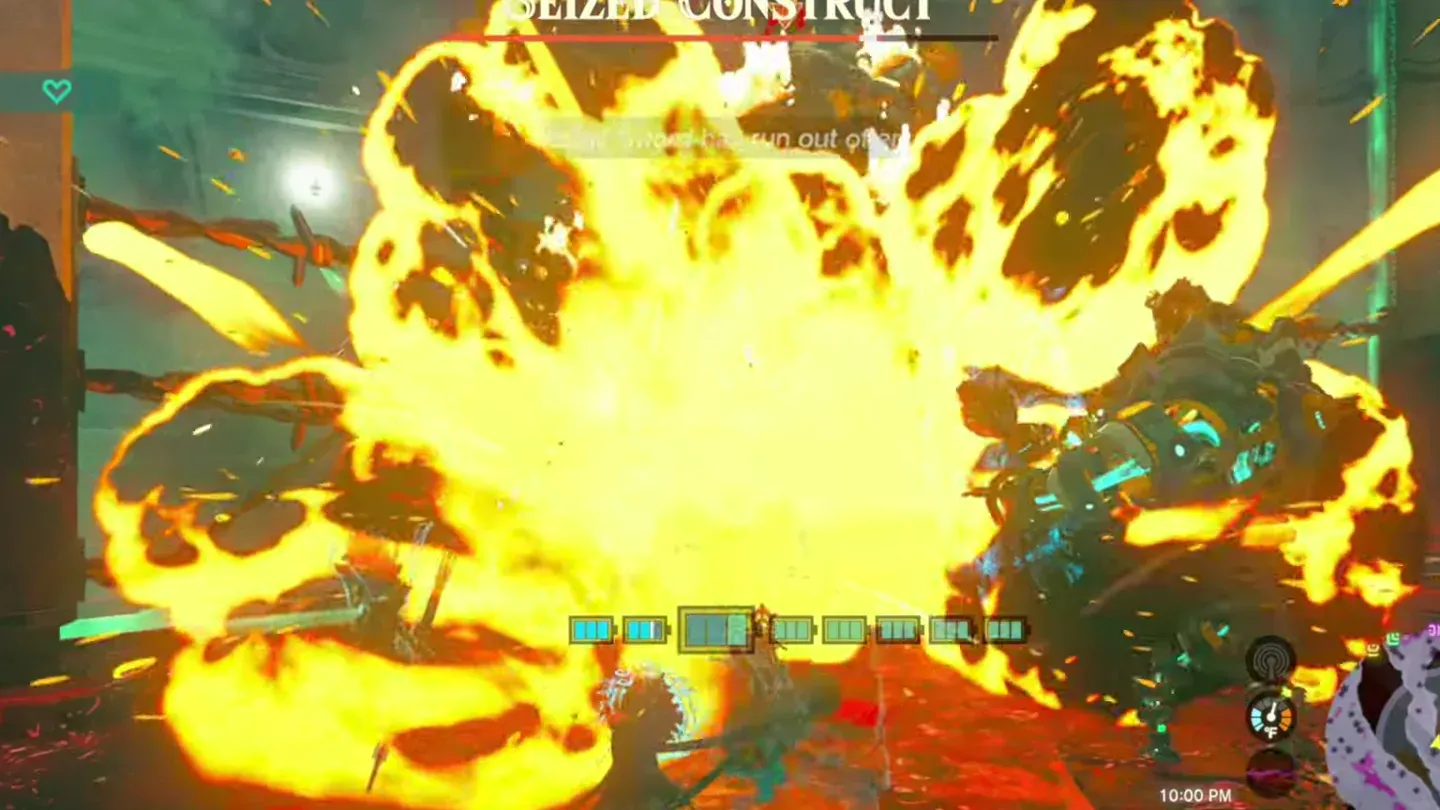 A cannon blast exploding on the Seized Construct