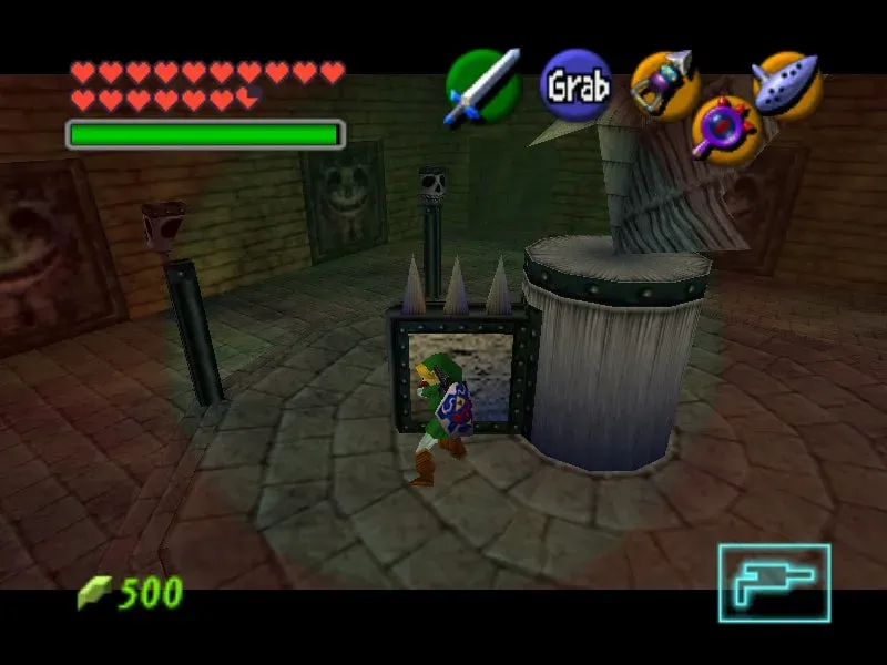 Link pushing the bird statue in the Shadow Temple, N64 version