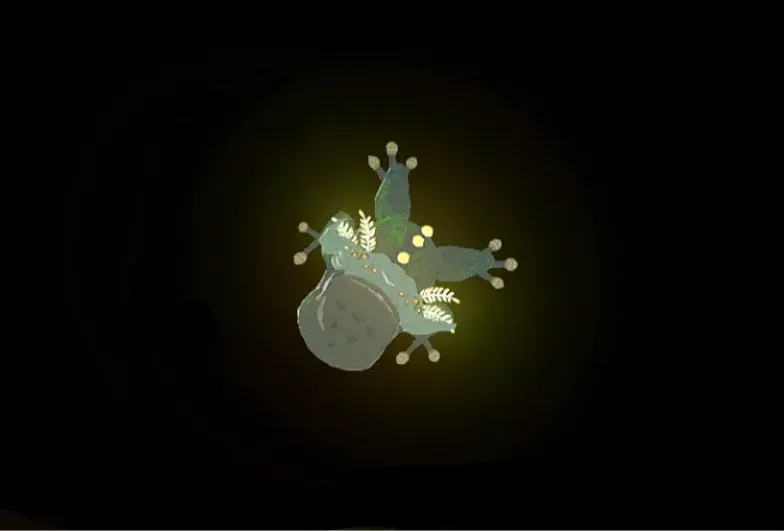 A Bubbulfrog glowing in the dark