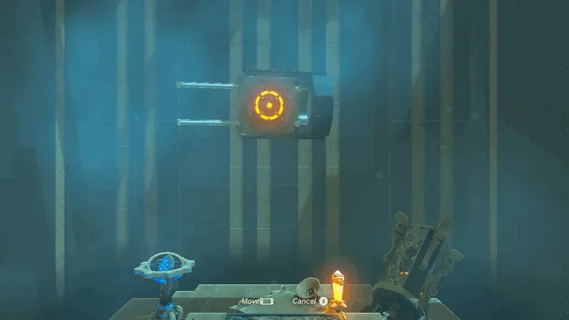The suspended cage tilted to expose the target within it