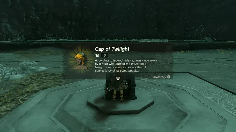 The Cap of Twilight chest on an octagonal platform in the Gleeok Den