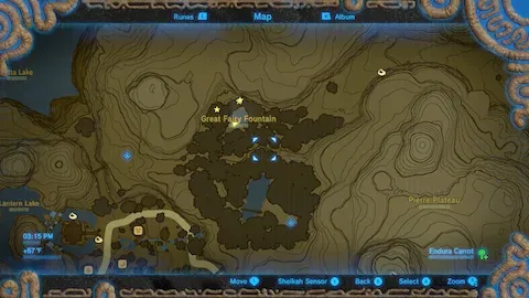 Map with Endura Carrot spots starred at a Great Fairy Fountain