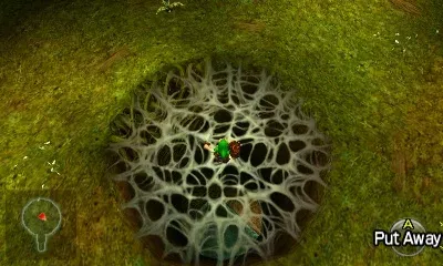 Link on the big web in the main room floor, seen from above, 3DS version