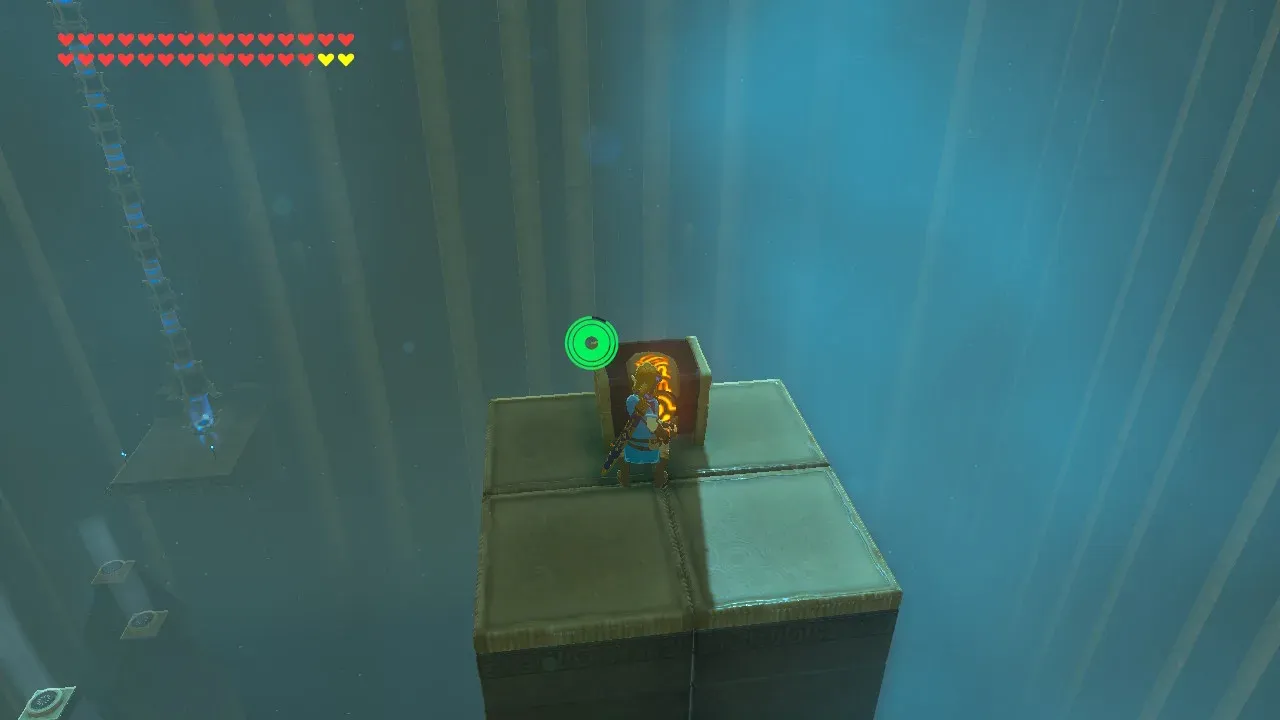 The isolated high platform holding the shrine’s treasure chest