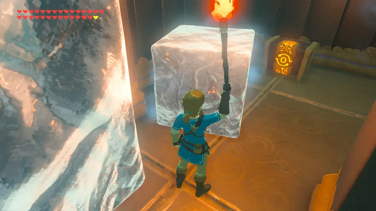 The chest alcove exposed behind the melted ice