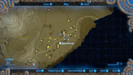 Map of a snowfield with Chillshroom spots starred
