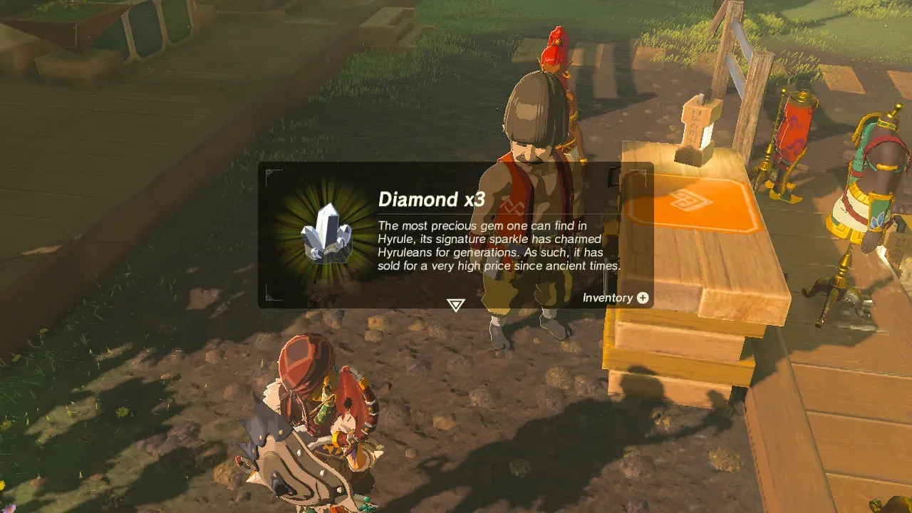 Hudson handing Link Diamonds after the wedding, with the Diamond x3 item screen