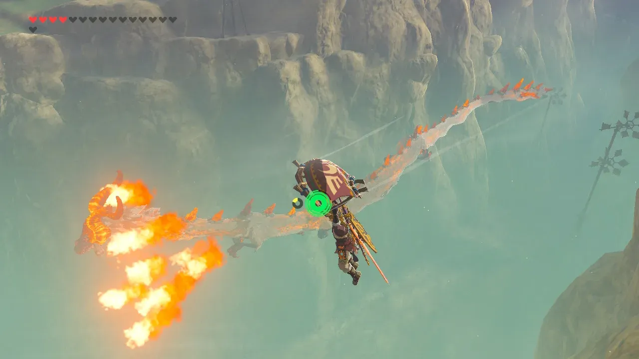 Link gliding after Dinraal between canyon walls