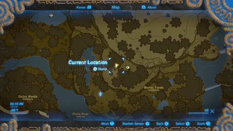 In-game map centred near Bronas Forest