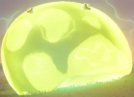 A large glowing yellow-green Electric Chuchu with electricity running through its body