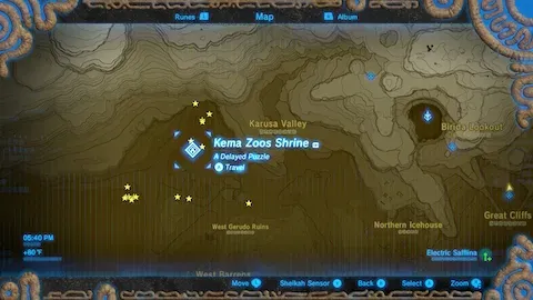 Map with Electric Safflina spots starred near the West Gerudo Ruins