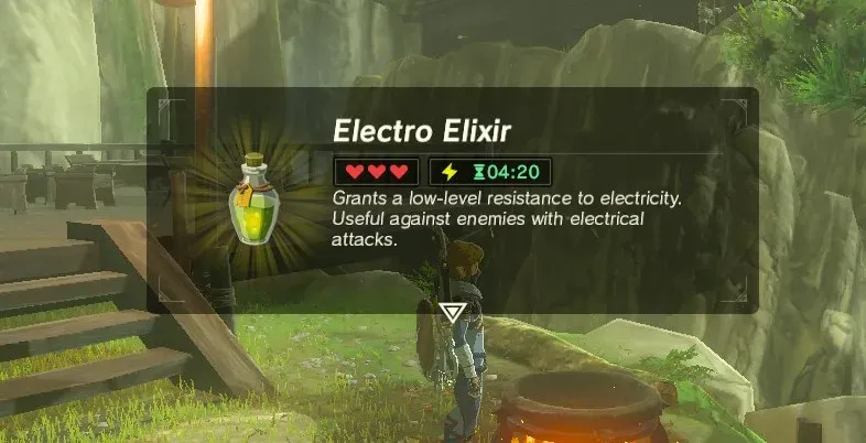 Electro Elixir info card beside a cooking pot