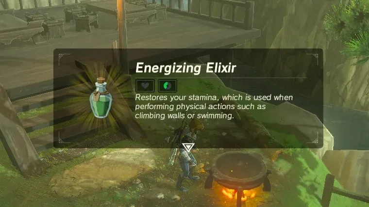 Energizing Elixir info card beside a cooking pot