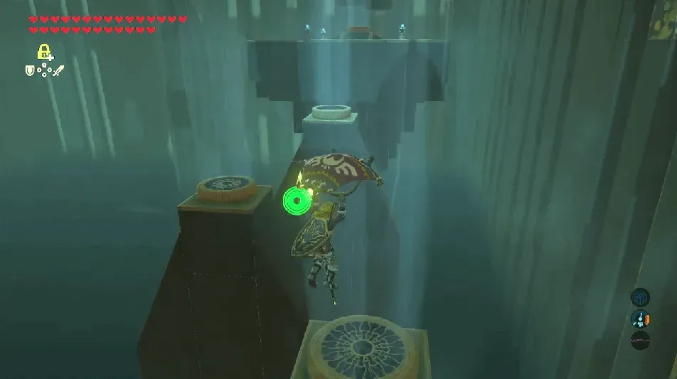 Link gliding between the shrine’s opening wind vents