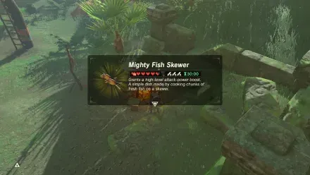 Mighty Fish Skewer info card showing attack up for 30:00