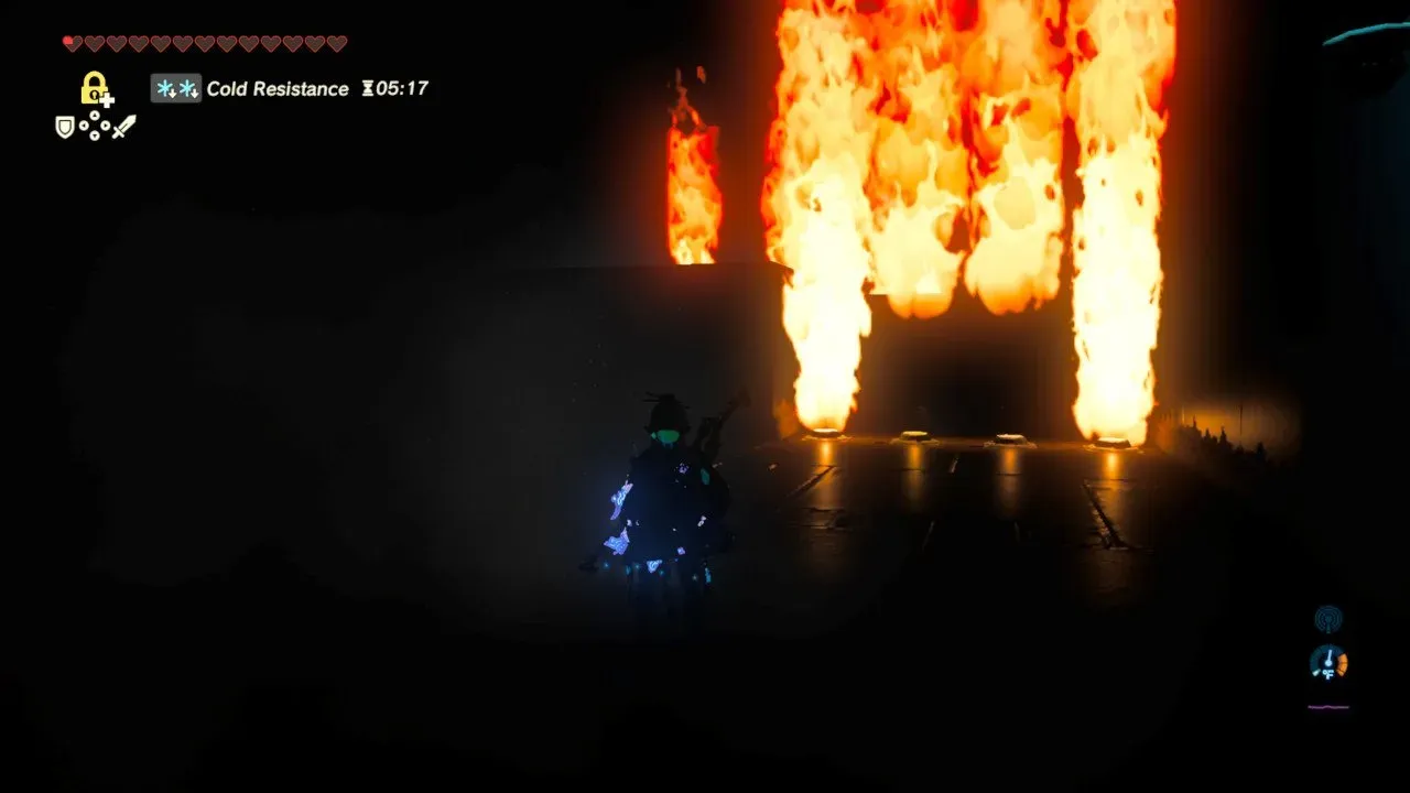 Flame jets blocking the dark corridor