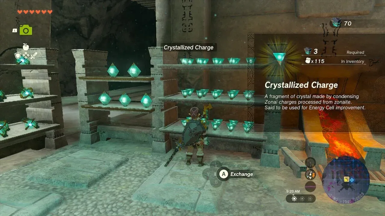 A Forge Construct's shelves of Crystallized Charges in a Depths mine