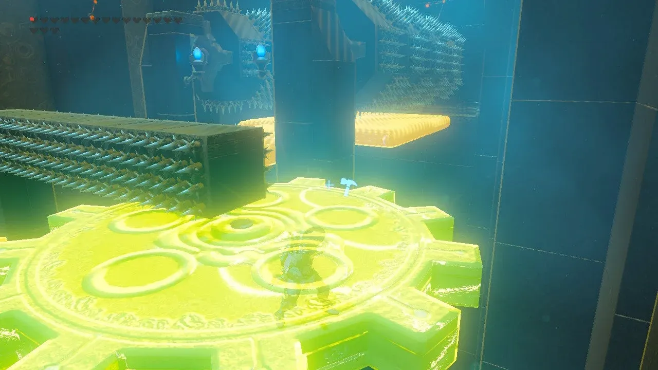 The rotating gears beside spike barriers