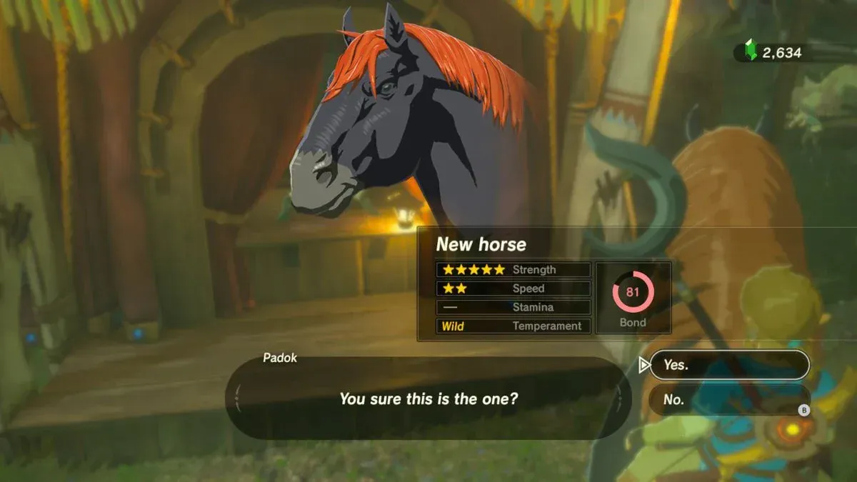 Stable registration screen showing the Giant Horse's stats