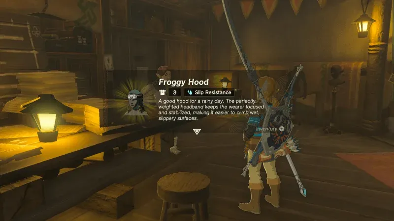Link receiving the Froggy Hood from Traysi inside the Lucky Clover Gazette