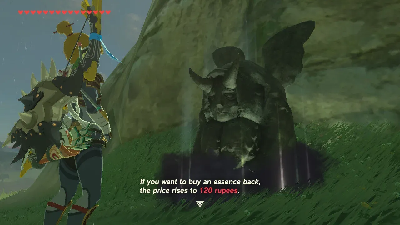 The Horned Statue saying that buying an essence back costs 120 rupees