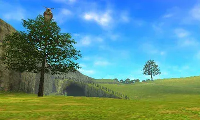An open grassy field under a blue sky, 3DS version